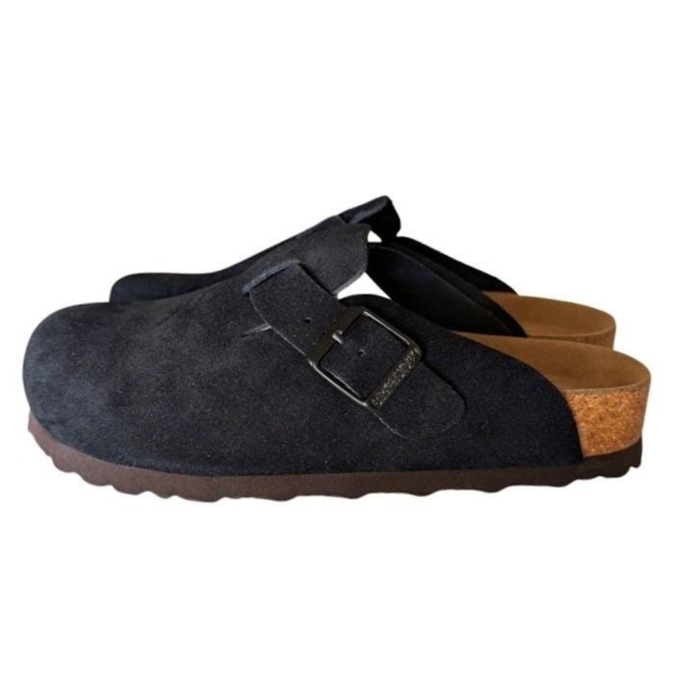 Birkenstock Boston BS Black Suede Soft Footbed Clogs‎ Mules Narrow Fit 38 NIB - Picture 2 of 10